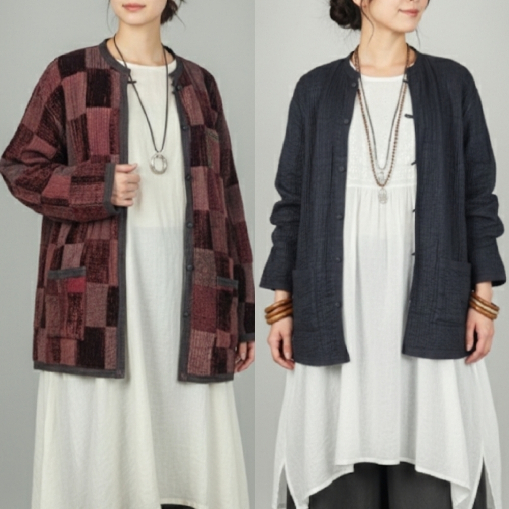 VTG Patchwork Reversible Statement Jacket Black Brown Japanese Lagenlook Size M